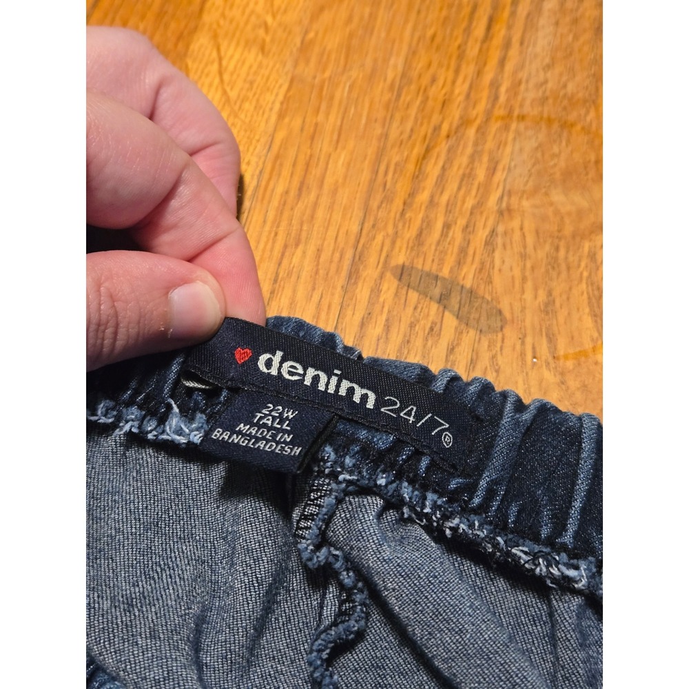Denim 24/7 Women 22W Tall Blue Dark Wash Elastic Waist Wide Leg Pull On Jeans - Picture 2 of 10